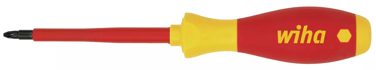 Insulated screwdriver with red handle and yellow grip