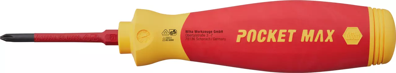 Red and yellow electric screwdriver with a Phillips head