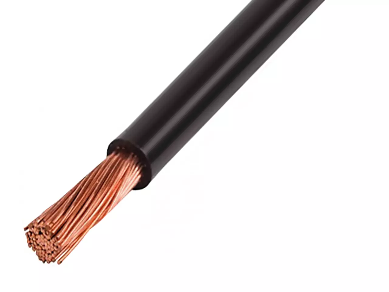 Copper wire with black insulation partially stripped