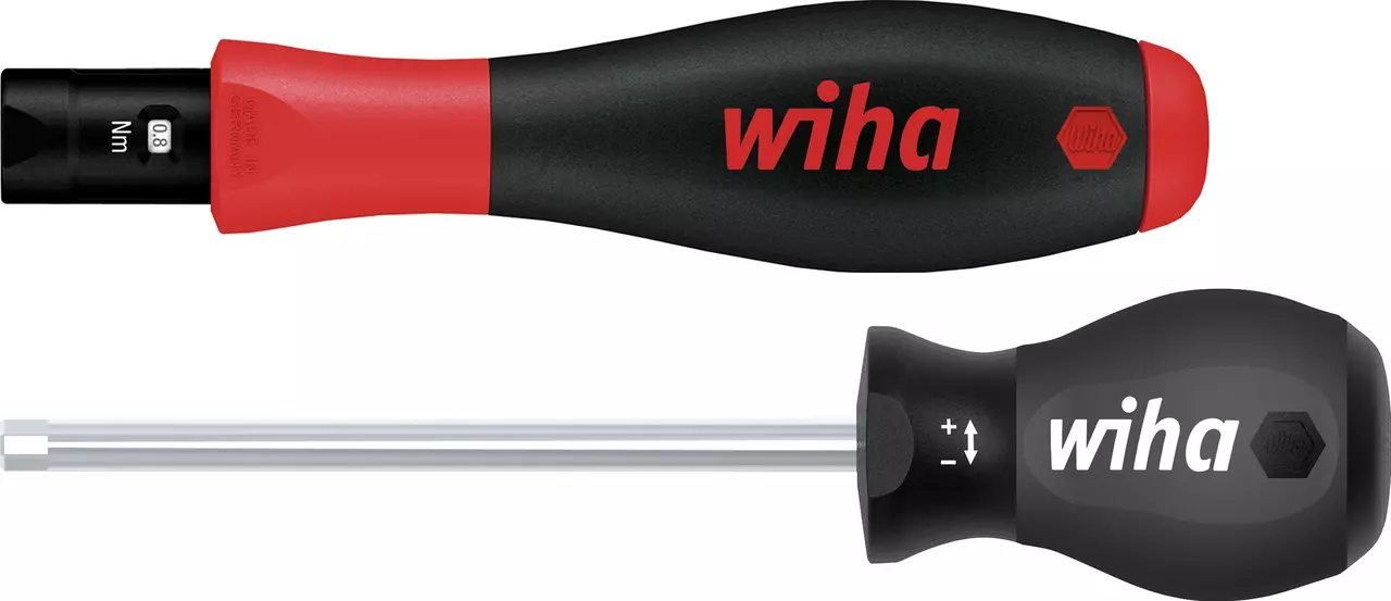 Torque screwdriver with black and red handle, silver shaft