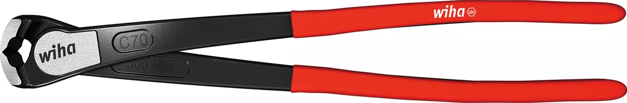 Pliers with red handles and black metal jaws, labeled "wiha" and "C70 300 MM."