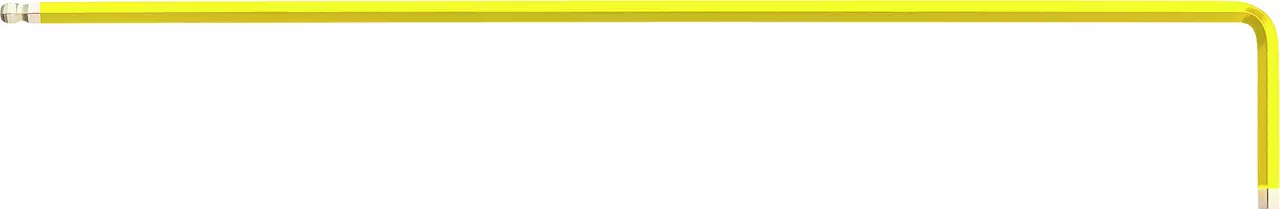 Yellow L-shaped hex key on white background