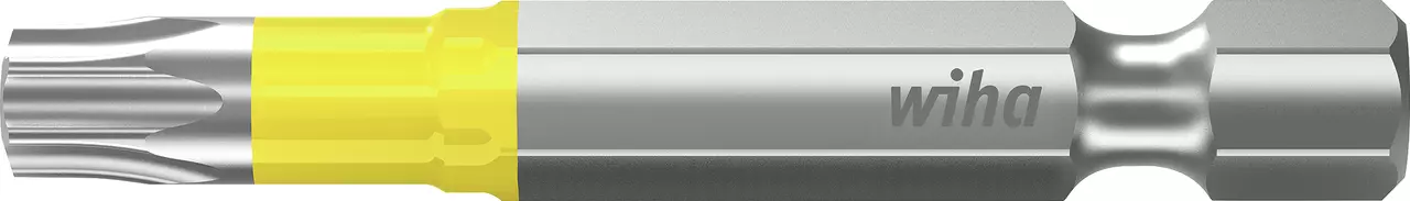 Torx bit with yellow marking and metallic finish.