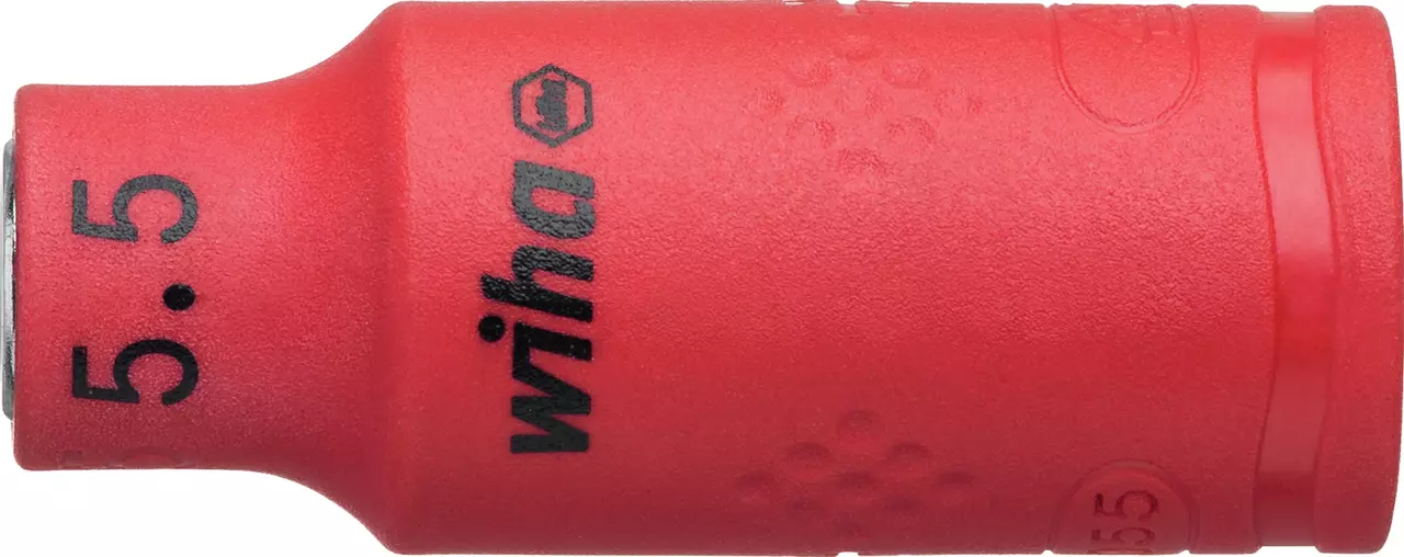 Red insulated socket wrench, 1/4 inch, marked 5.5