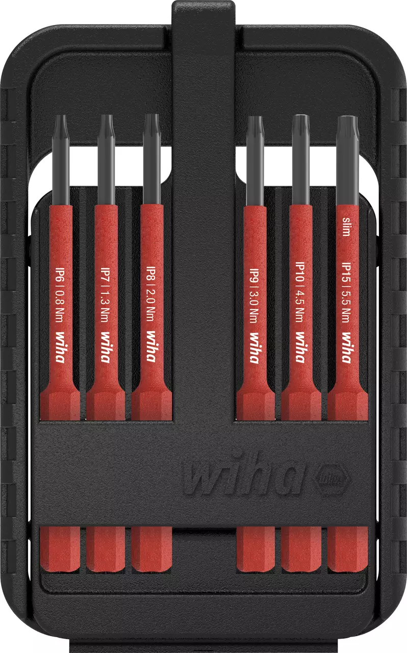 Black and red slim bit set in a compact black case