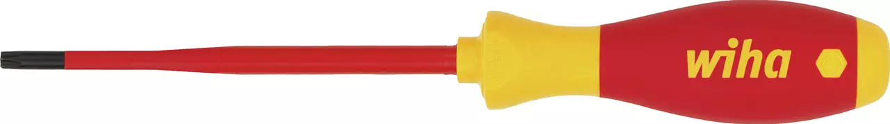 Red and yellow screwdriver with a Torx tip and ergonomic handle.