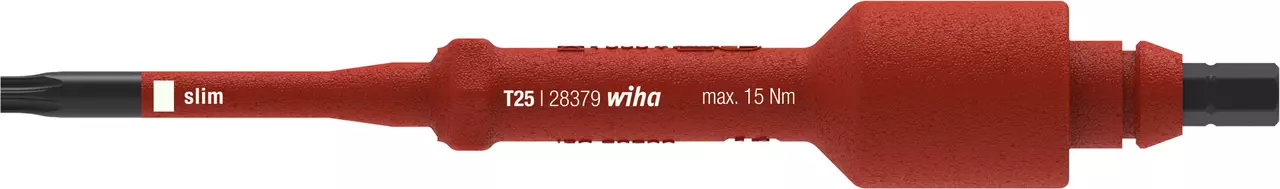 Red interchangeable Torx T25 electric screwdriver bit, slim design.