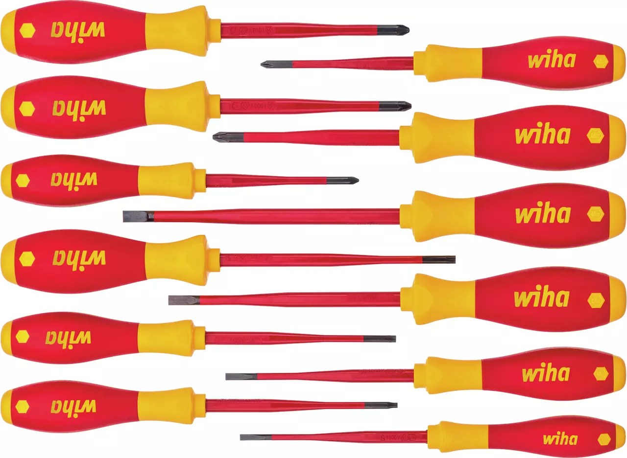 Set of insulated screwdrivers with red and yellow handles
