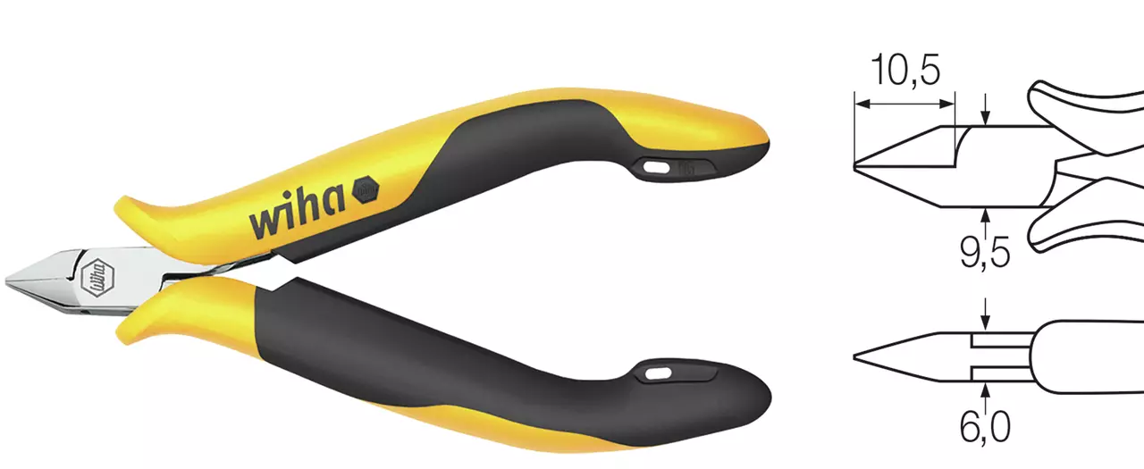 Yellow and black side cutter with measurement diagram