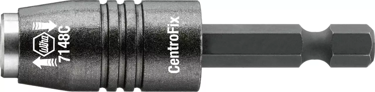Bit holder with hexagonal shaft, labeled "CentroFix" and "7148C," in dark metallic color.