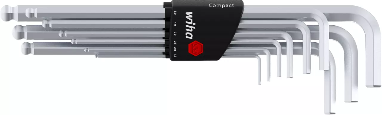 Hex key set with black compact holder and silver keys
