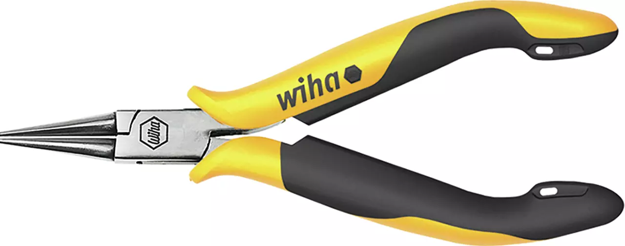 ESD round nose pliers with yellow and black handles