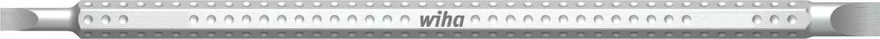 Interchangeable screwdriver blade with textured handle, silver color.