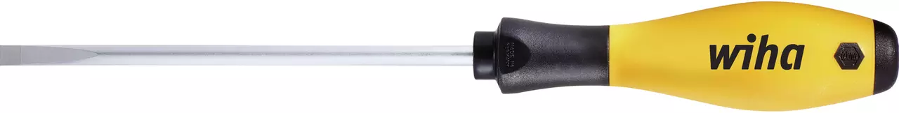Flathead screwdriver with yellow and black handle