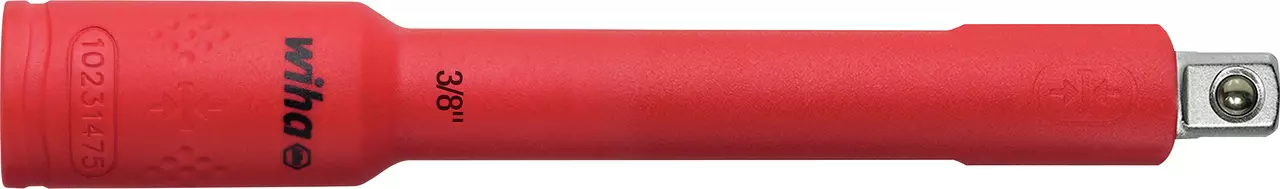 Red insulated extension bar with metal tip, labeled 3/8 inch.