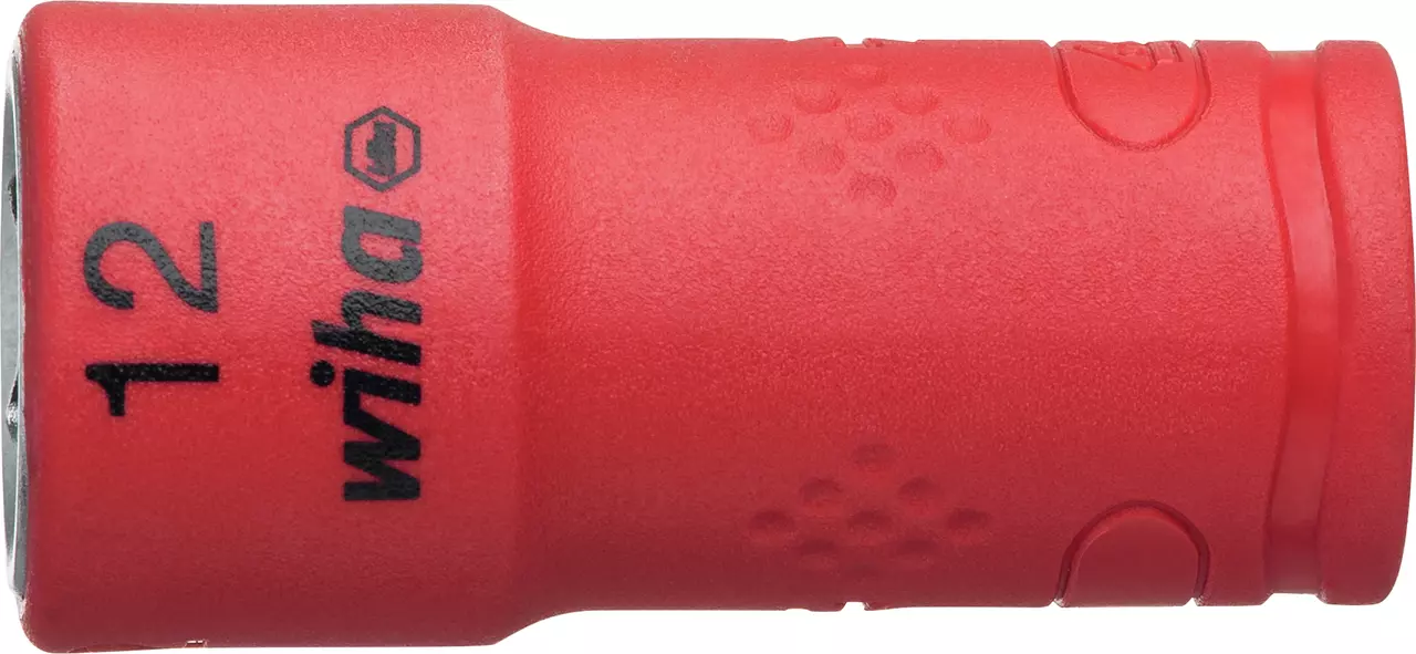 Red insulated socket with black print "12" and "wiha"