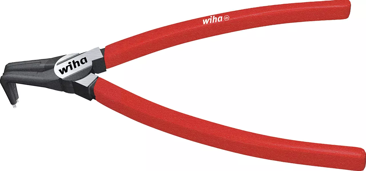 Red-handled external circlip pliers with angled tips