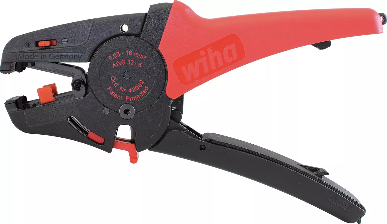 Automatic wire stripper with red and black handles