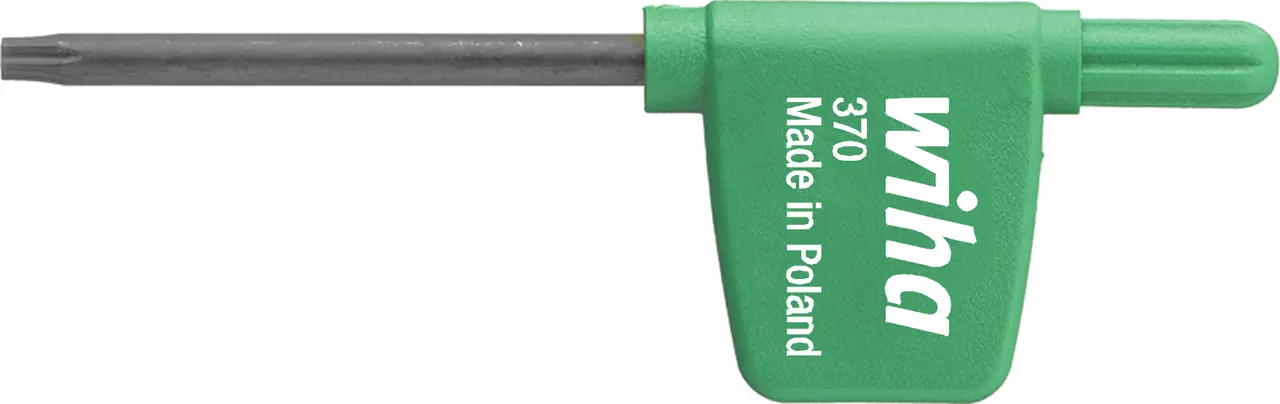 Green T-handle wrench with metal shaft