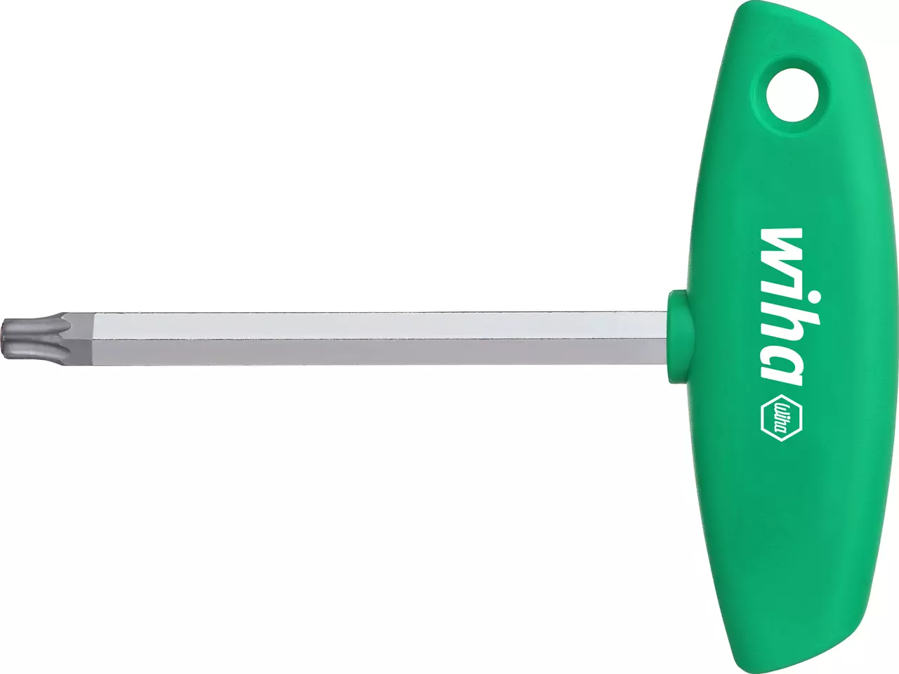 Green T-handle wrench with silver shaft