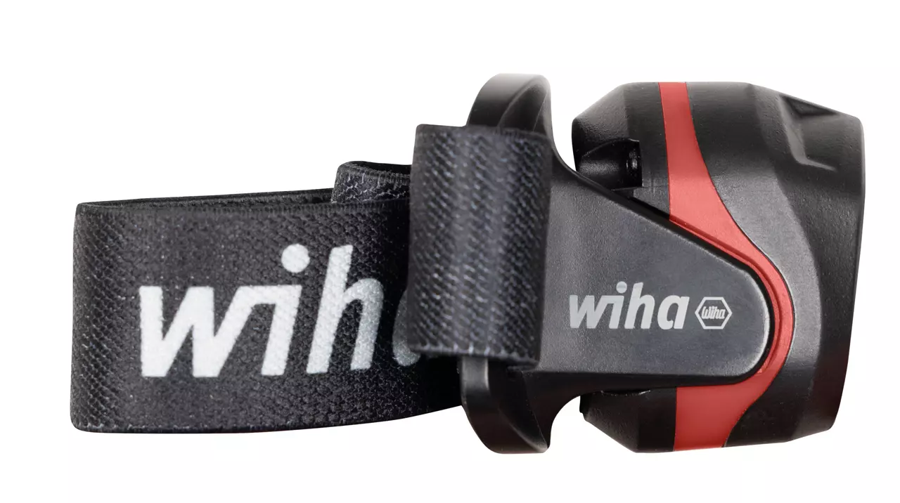 Black and red headlamp with adjustable strap