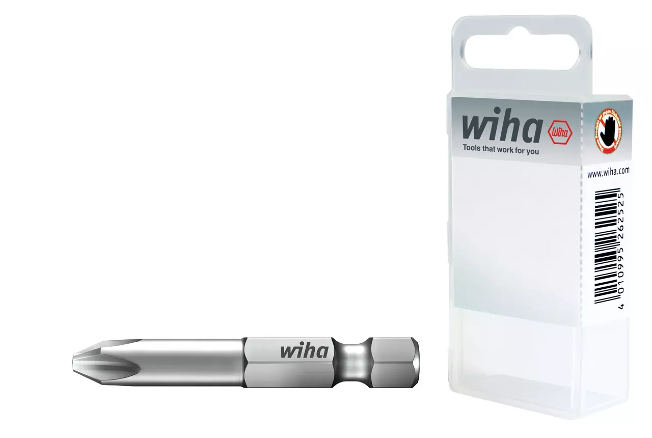 Silver screwdriver bit with packaging, labeled Wiha