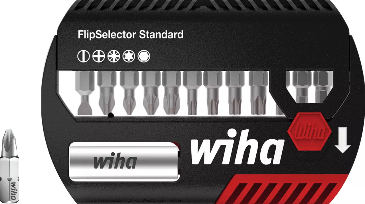 Black FlipSelector case with various screwdriver bits visible inside.