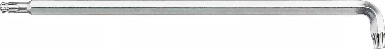 Silver L-shaped universal key with Torx ends.