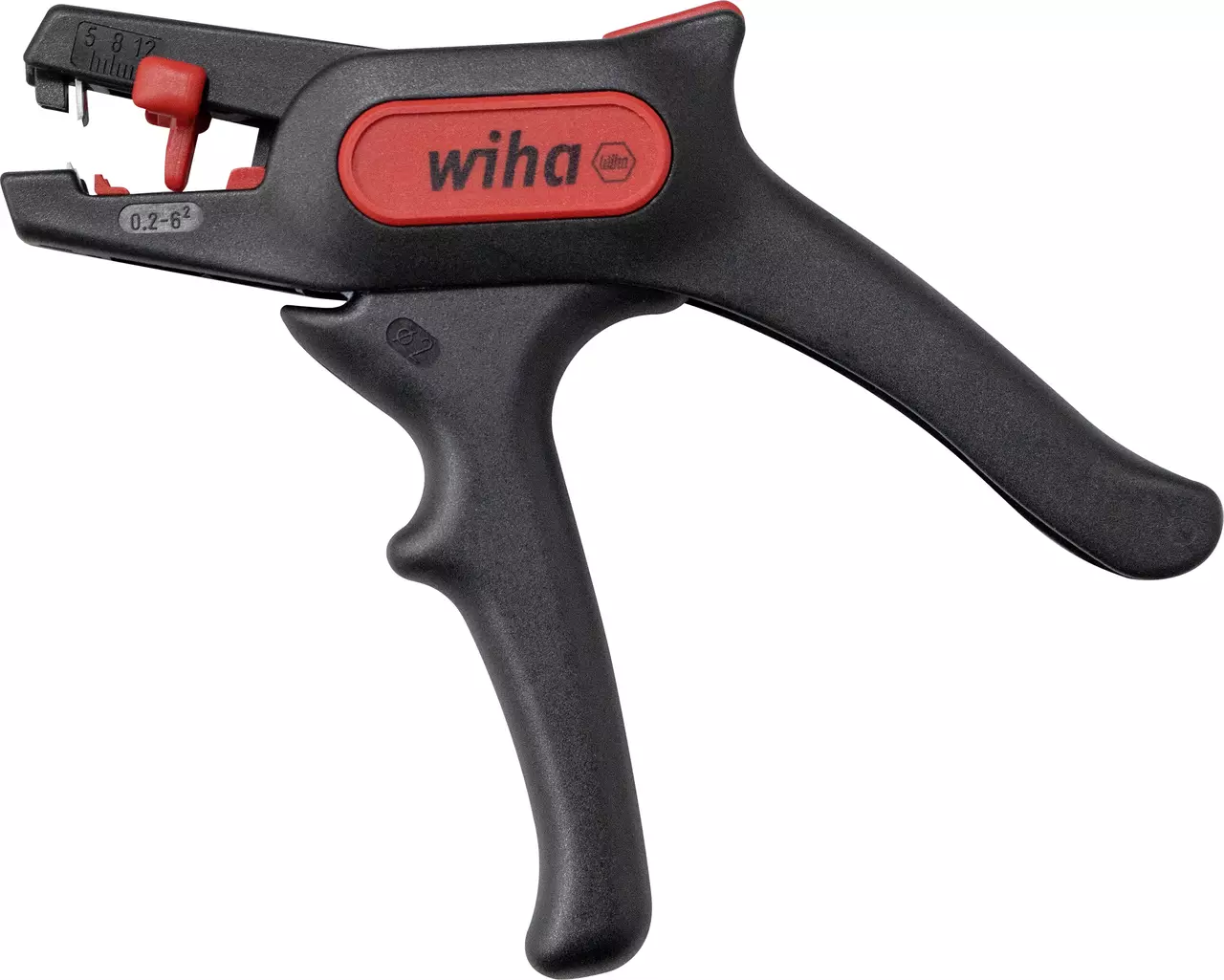 Automatic wire stripper with black and red plastic handles