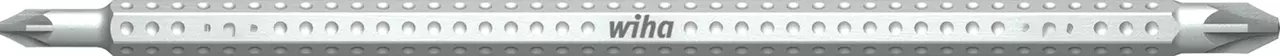 Silver double-ended screwdriver bit with textured grip