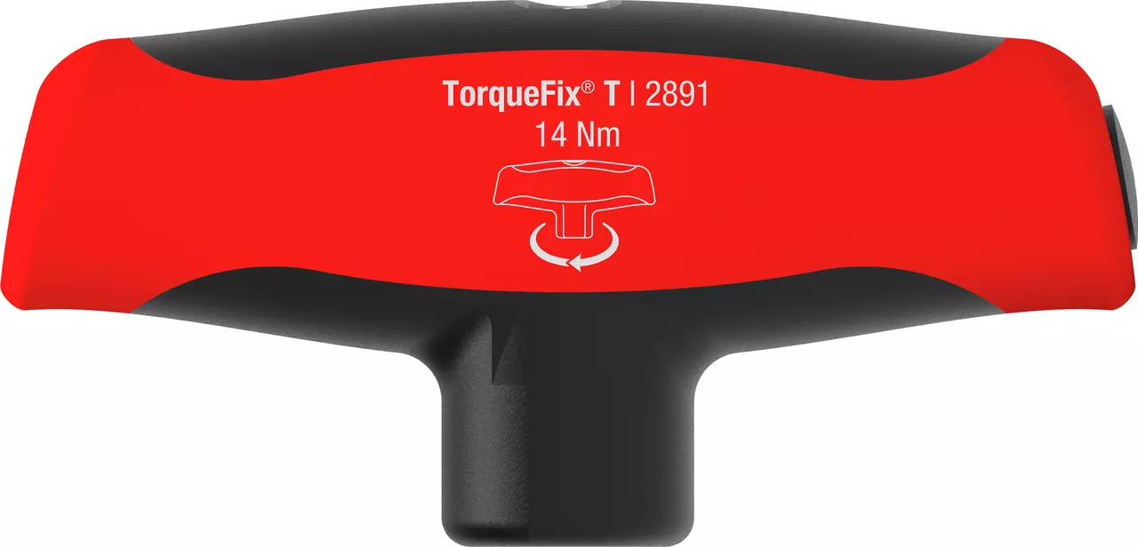 Red and black T-handle torque wrench labeled "TorqueFix T 14 Nm".