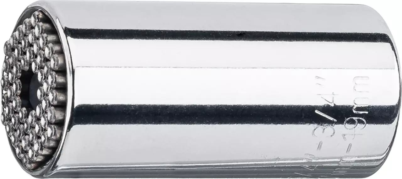 Universal socket with metal pins and a shiny metallic finish.