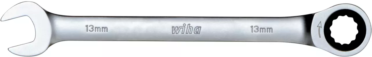 13mm combination ratchet wrench with open and closed ends.