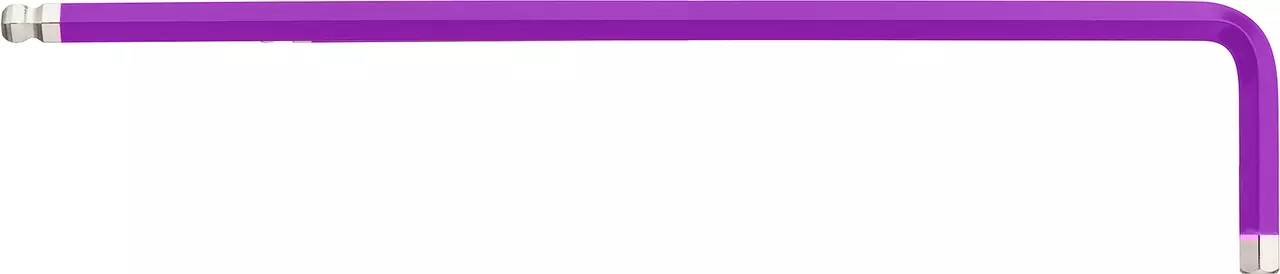 Purple L-shaped hex key with silver ends.