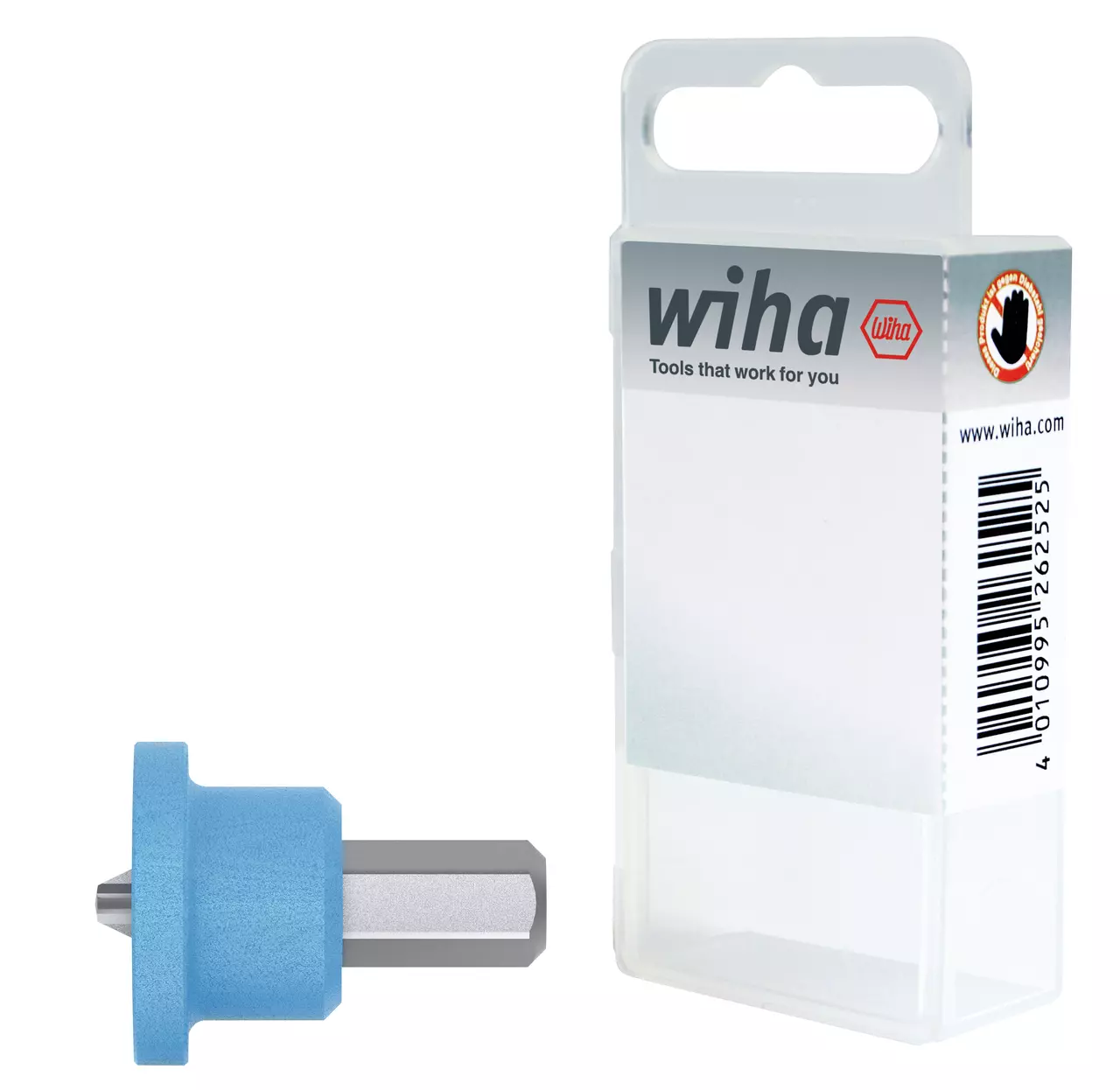 Blue hex bit with plastic storage case.