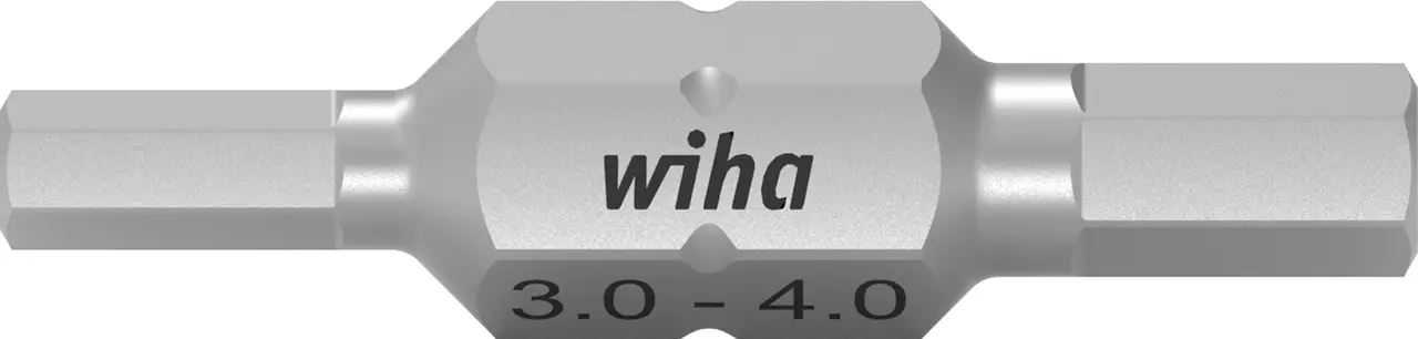 Double-ended hex bit with sizes 3.0 and 4.0, silver color, brand name visible.