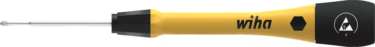 Precision screwdriver with yellow handle and black grip