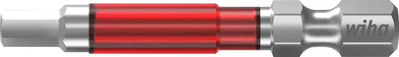 Hexagonal screwdriver bit with red and metallic finish