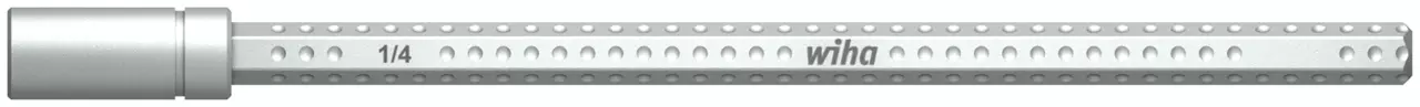 Silver bit holder with textured grip and "1/4" marking.