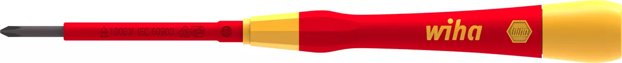 Red and yellow precision electric screwdriver with a PH1 tip.
