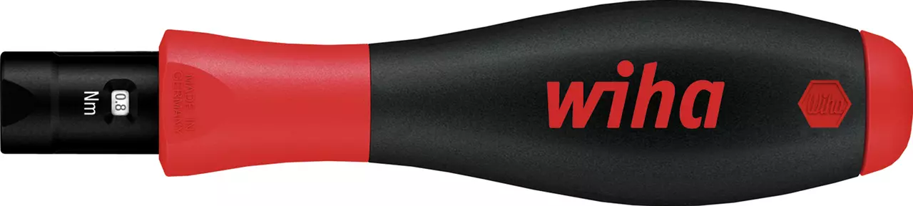Red and black torque screwdriver with Nm indicator