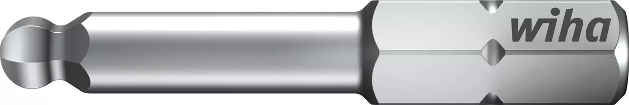 Hex bit with ball end, silver, with "wiha" logo.