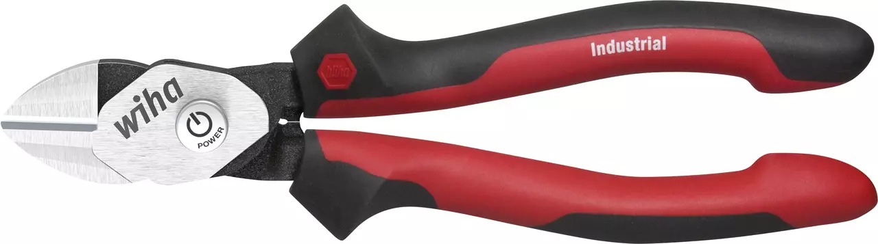 Red and black industrial cutting pliers with metal blades