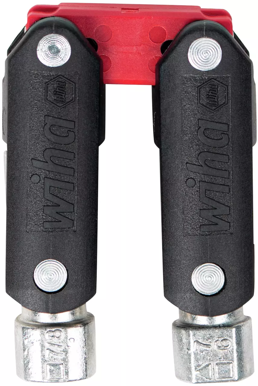 Black and red universal wrench with metal ends