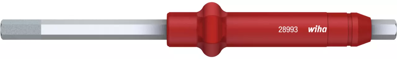 Red handle hex key with interchangeable blade, labeled "28993 wiha."