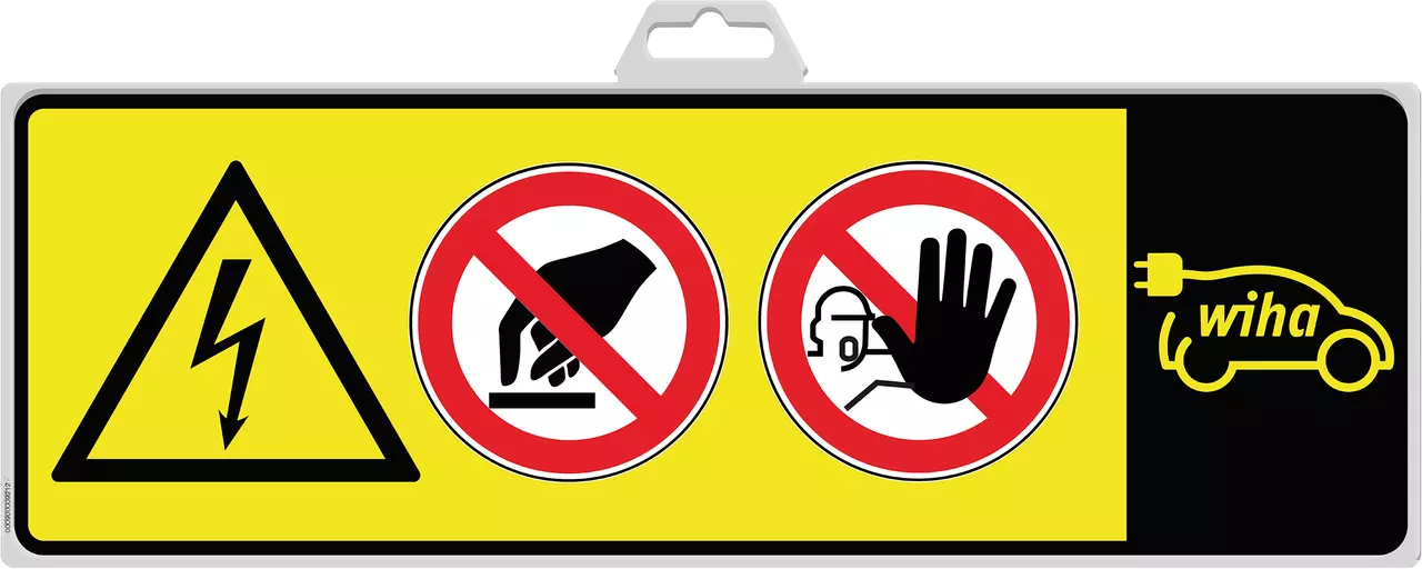 Warning sign with electric shock hazard and no touching symbols