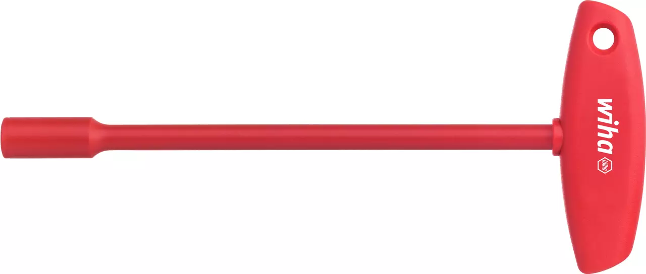 Red T-handle wrench with a long shaft
