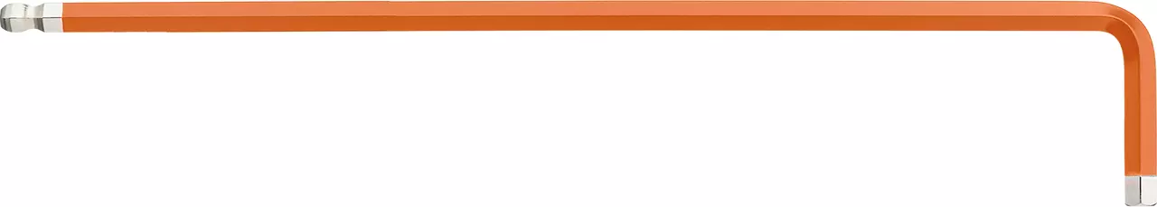 Orange L-shaped hex key on white background.