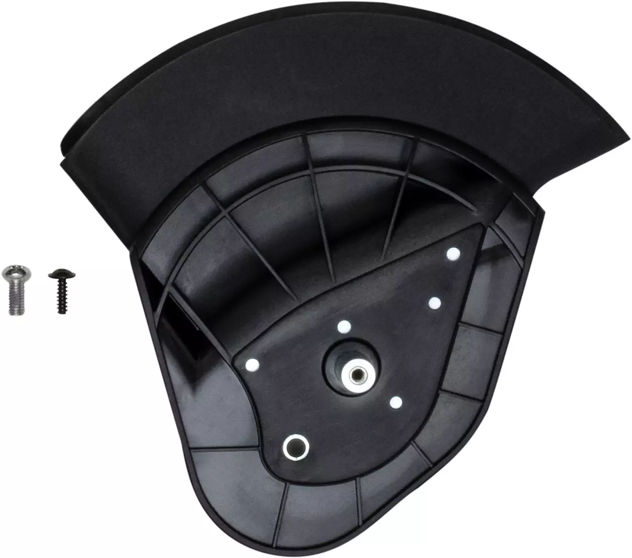 Black plastic wheel bracket with two screws
