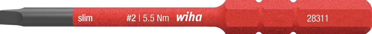 Red screwdriver bit with square tip and white text